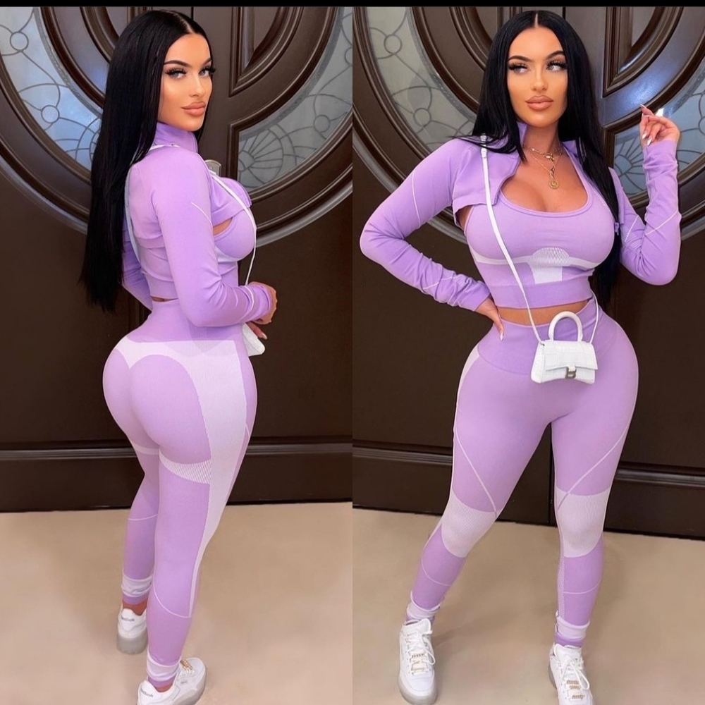 Lavender 3 piece crop activewear set